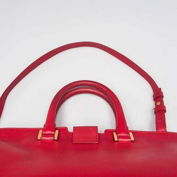 Yves Saint Laurent Red Calfskin Leather Small Cabas ChYc Bag - Picture 4 of 12